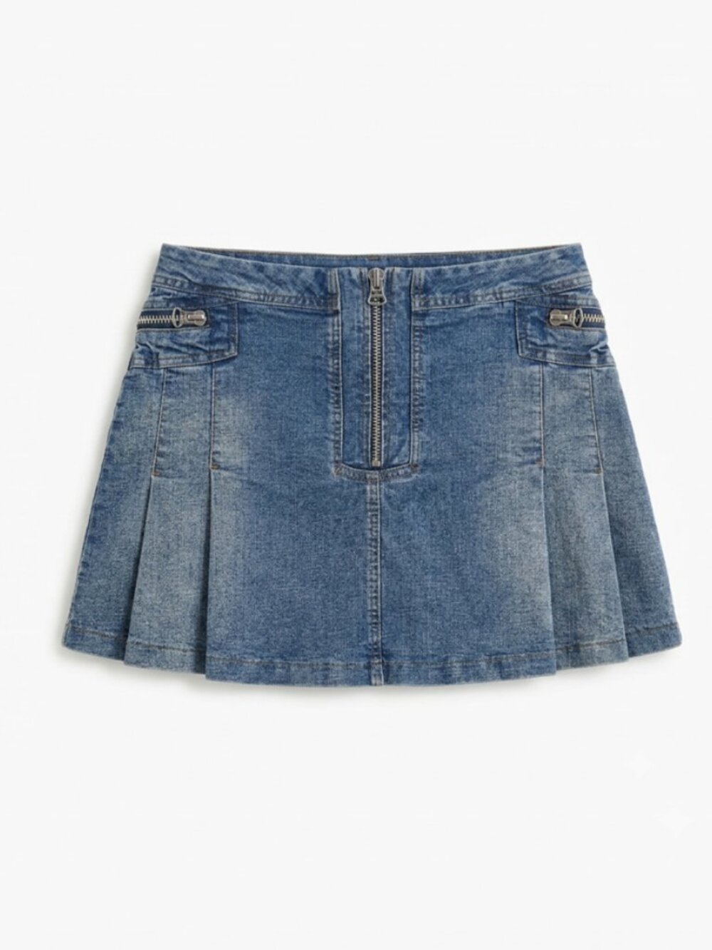 REQUEST - Denim - Blue Jeans Mini pleated skirt with zip details - medium